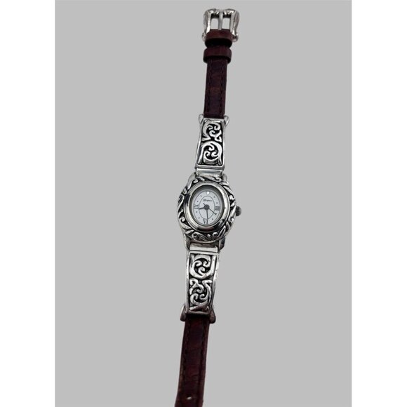 Brighton Santa Barbara Watch Silver tone Brown Leather Band New Battery main image 7